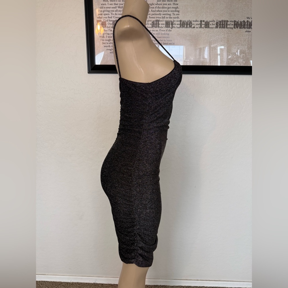 Metallic Black Mini Slip Dress with Spaghetti Straps - Picture 6 of 7